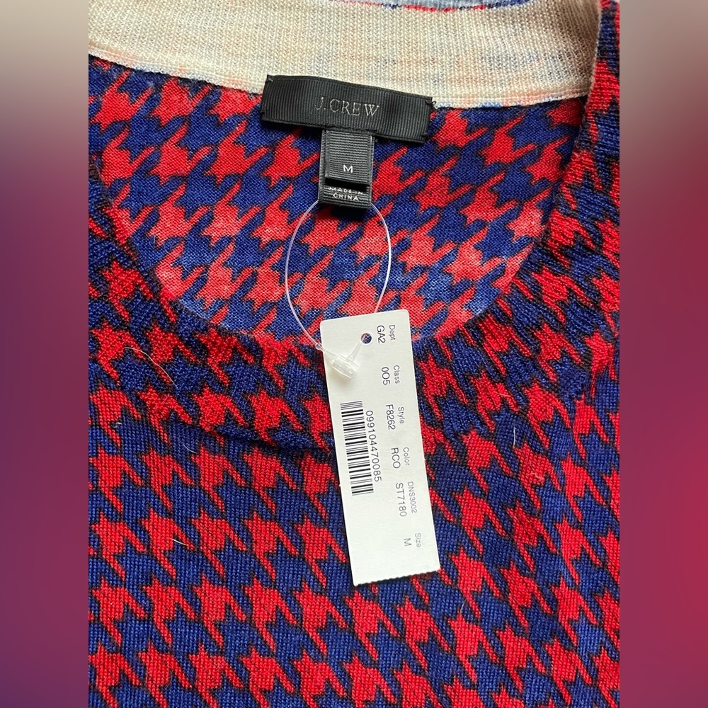 J. Crew Red and Blue Houndstooth Long Sleeve Top - Picture 2 of 3
